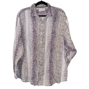 Caribbean women’s XL button down linen roll tab sleeve lagenlook beach coastal